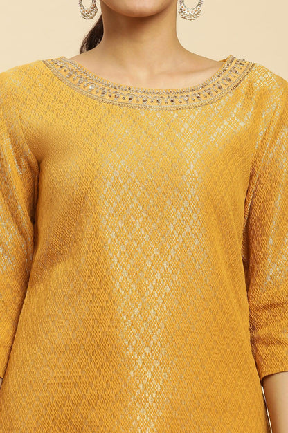 W for Woman Yellow Dobby Embellished Kurta