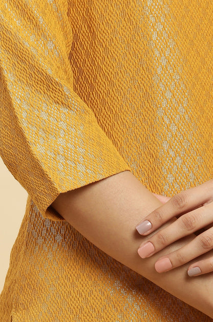 W for Woman Yellow Solid Sequined Straight Cotton Kurta