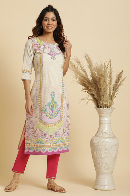 W for Woman White Ethnic Motif Pure Cotton Straight Kurta