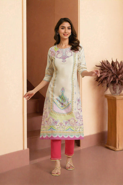 W for Woman White Ethnic Motif Pure Cotton Straight Kurta