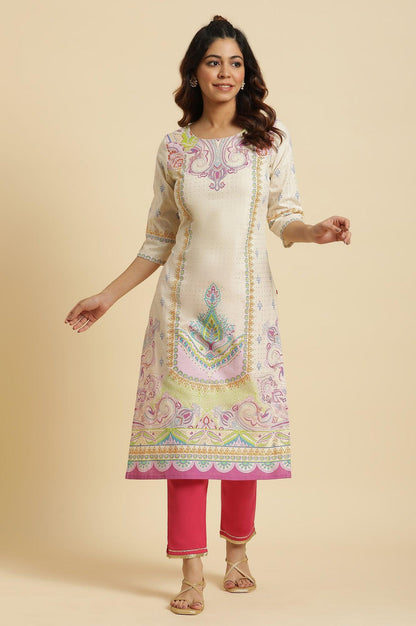W for Woman White Ethnic Motif Pure Cotton Straight Kurta