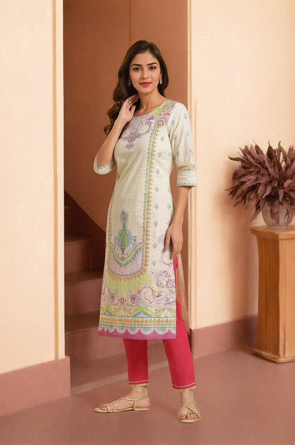W for Woman White Ethnic Motif Pure Cotton Straight Kurta