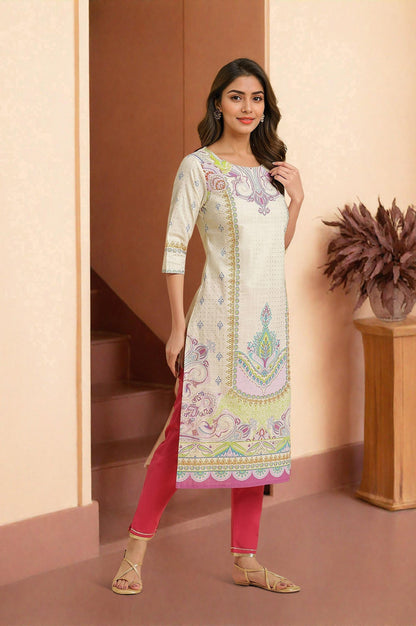 W for Woman White Ethnic Motif Pure Cotton Straight Kurta