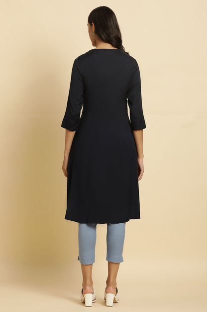 W for Woman Blue Rayon Flared Kurta and Slim Pant Set