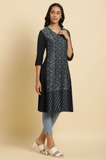 W for Woman Blue Rayon Flared Kurta and Slim Pant Set
