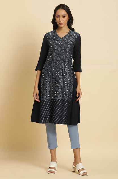 W for Woman Blue Rayon Flared Kurta and Slim Pant Set