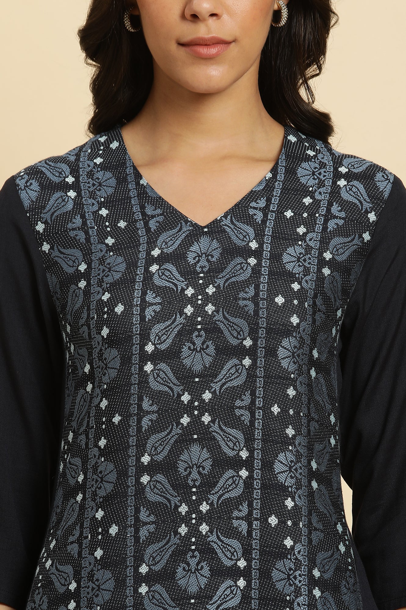 W for Woman Blue Suzani Motif Dobby Kurta