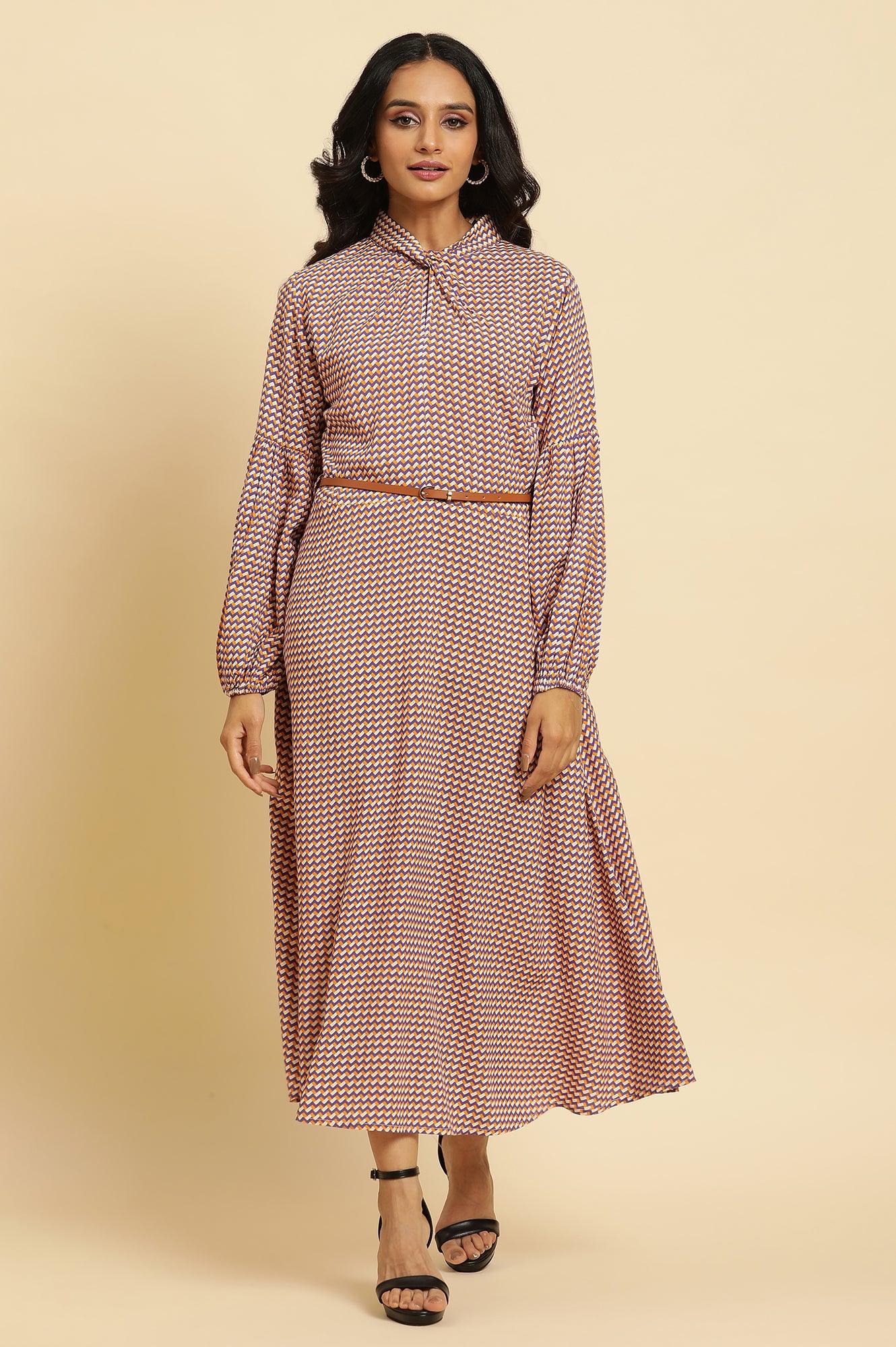 W for Woman Multi-Coloured A-Line Geometric Printed Dress