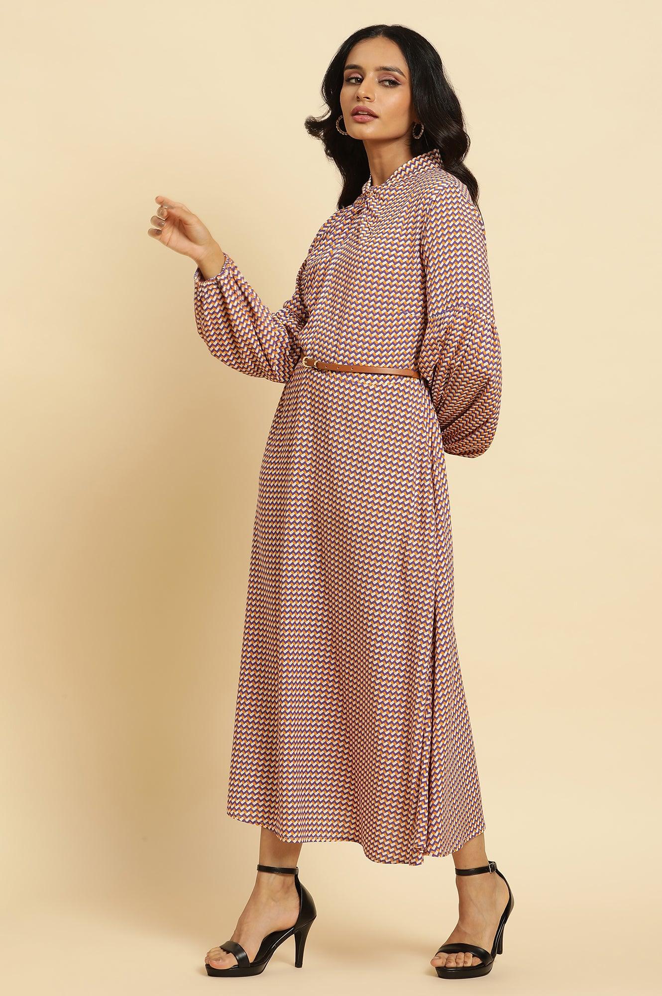 W for Woman Multi-Coloured A-Line Geometric Printed Dress