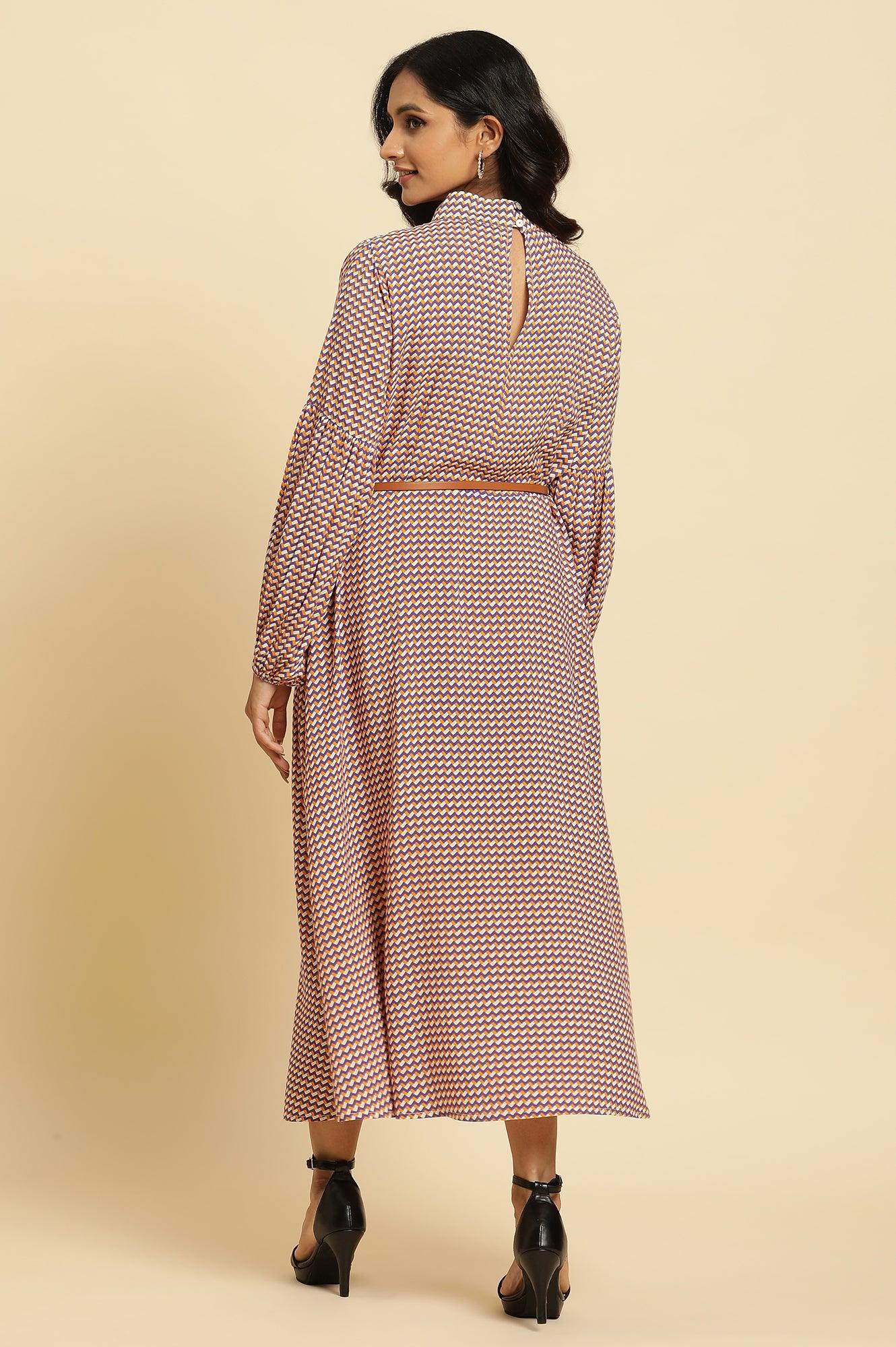 W for Woman Multi-Coloured A-Line Geometric Printed Dress