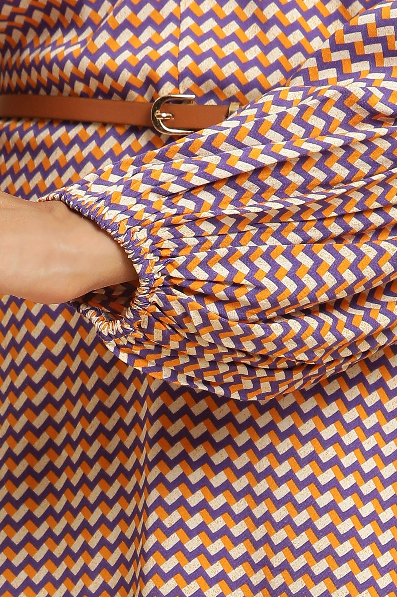 W for Woman Multi-Coloured A-Line Geometric Printed Dress