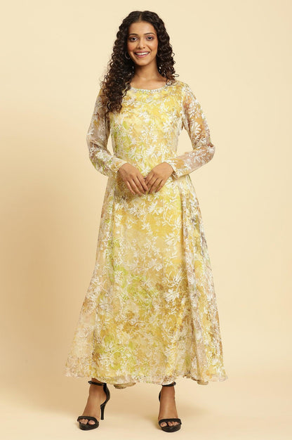 W for Woman Yellow Self-Designed Flared Dress