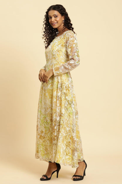 W for Woman Yellow Self-Designed Flared Dress