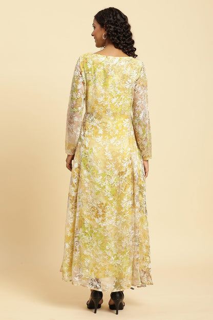 W for Woman Yellow Self-Designed Flared Dress