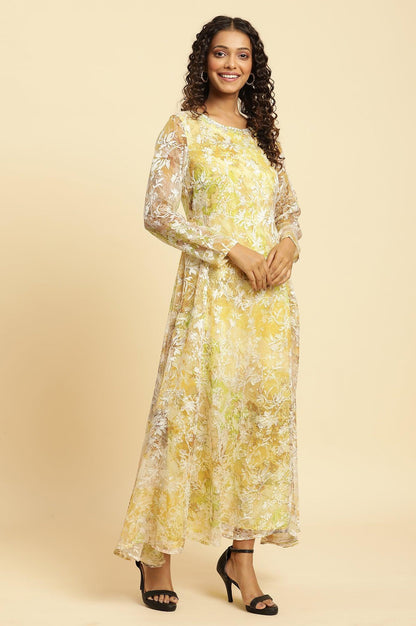 W for Woman Yellow Self-Designed Flared Dress