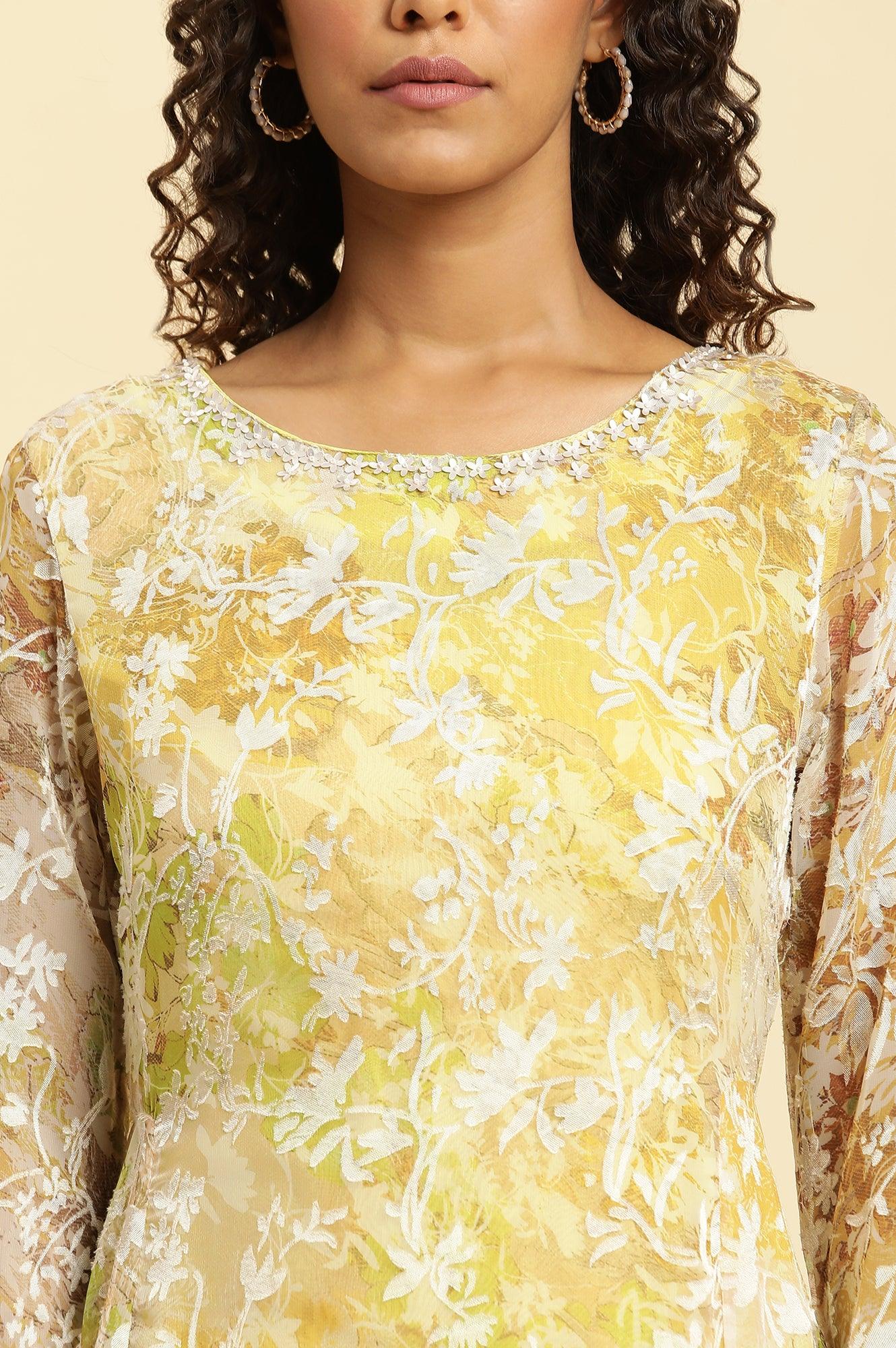 W for Woman Yellow Self-Designed Flared Dress