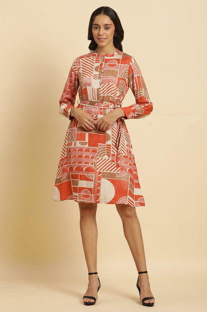 W for Woman Orange Abstract Printed Western Dress