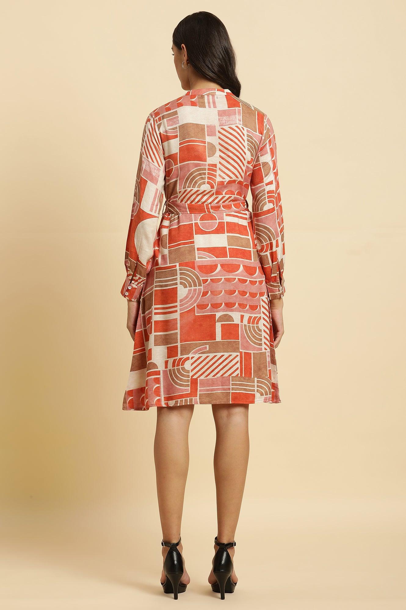 W for Woman Orange Abstract Printed Western Dress