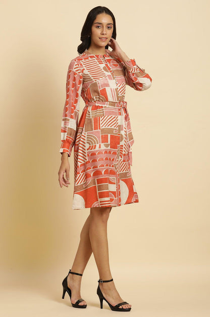 W for Woman Orange Abstract Printed Western Dress
