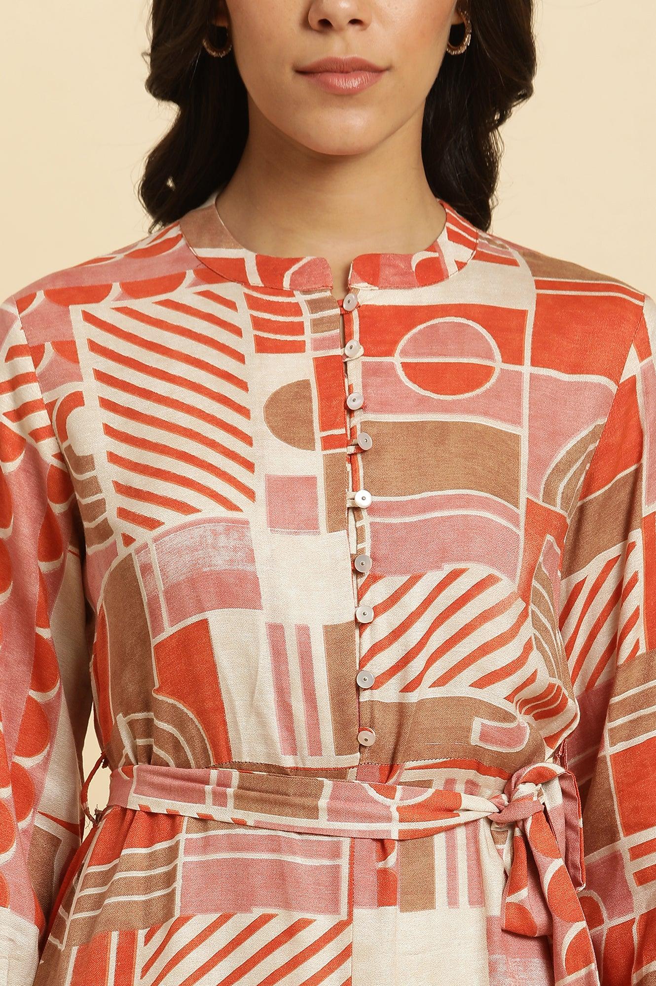 W for Woman Orange Abstract Printed Western Dress