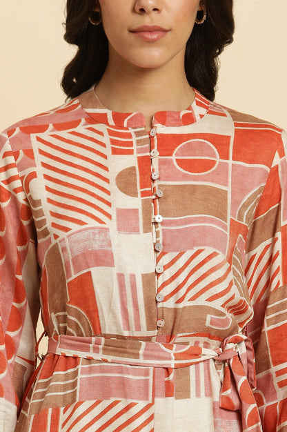 W for Woman Orange Abstract Printed Western Dress
