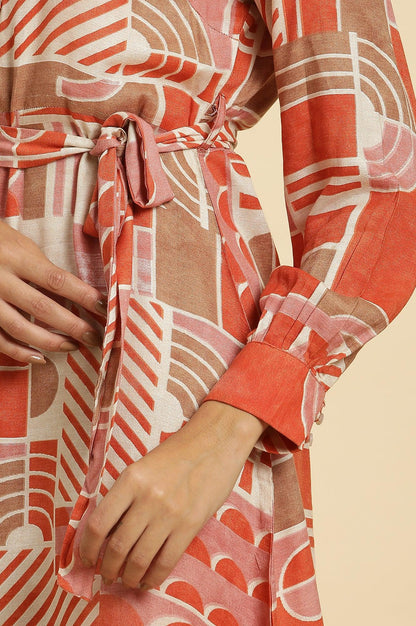 W for Woman Orange Abstract Printed Western Dress