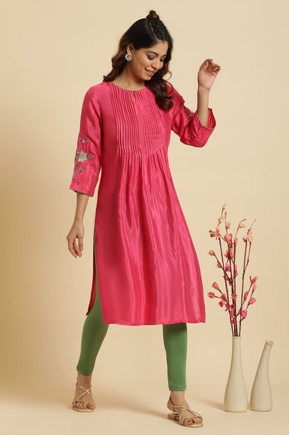 W for Woman Pink Floral Embroidered Festive Kurta