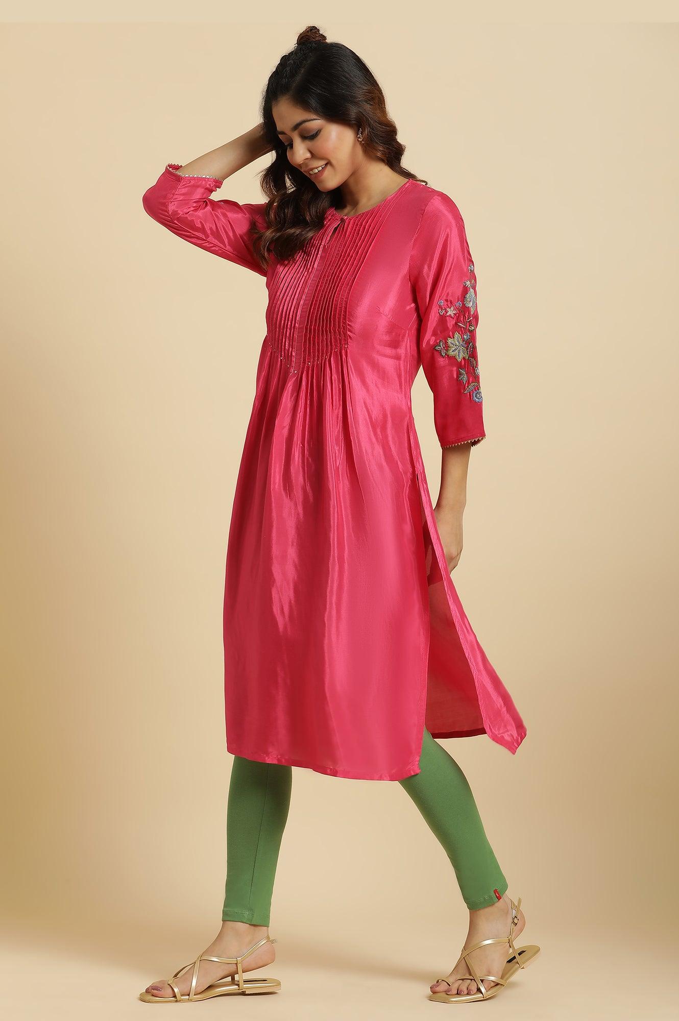 W for Woman Pink Floral Embroidered Festive Kurta