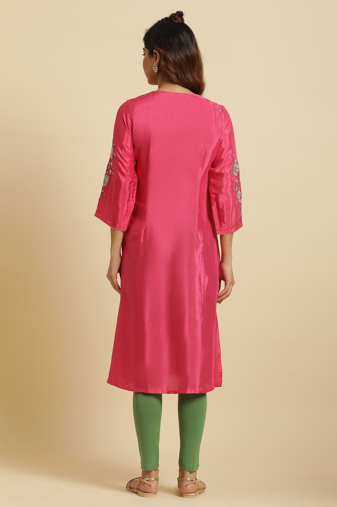W for Woman Pink Floral Embroidered Festive Kurta