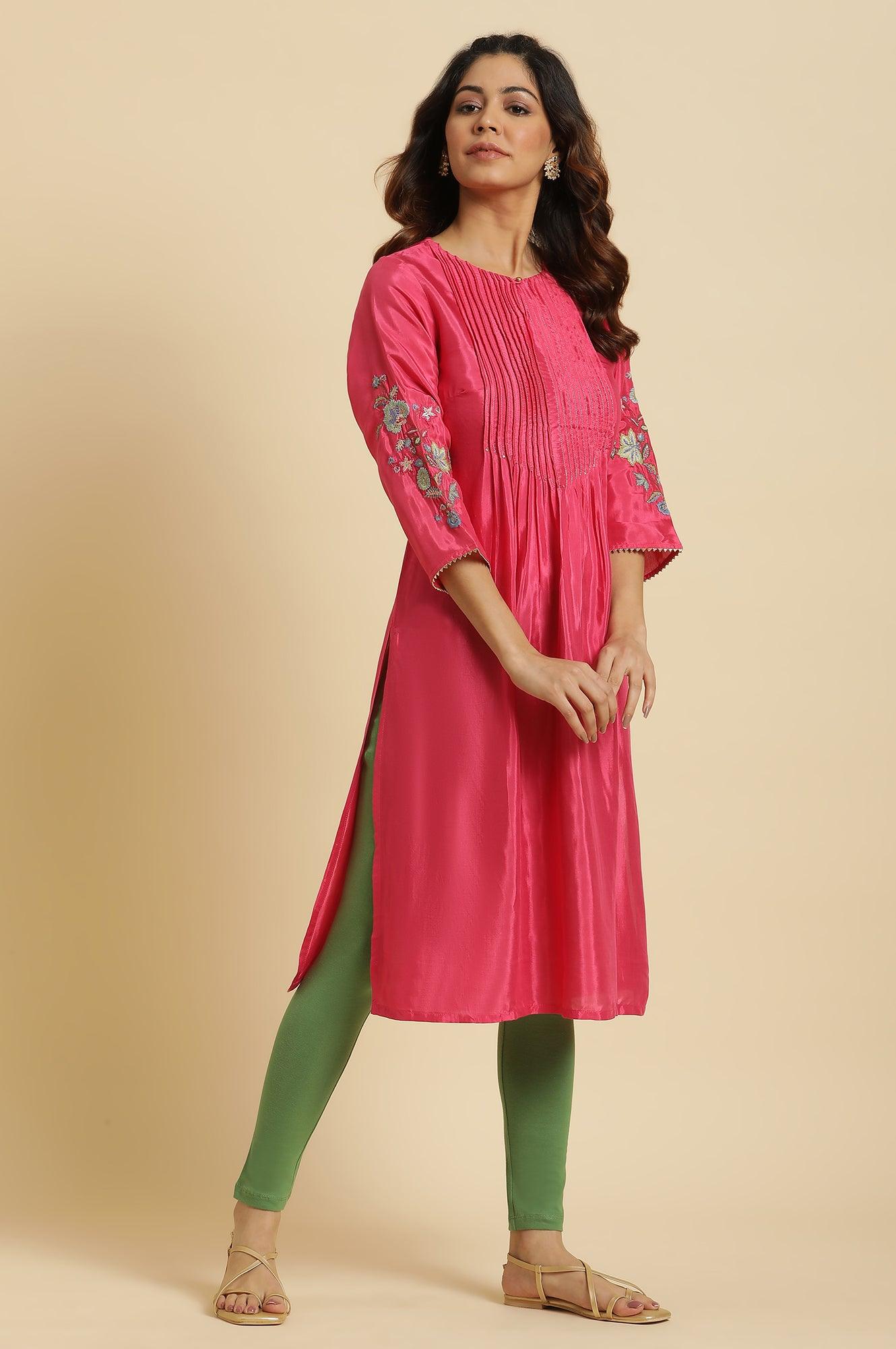 W for Woman Pink Floral Embroidered Festive Kurta