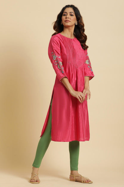 W for Woman Pink Floral Embroidered Festive Kurta
