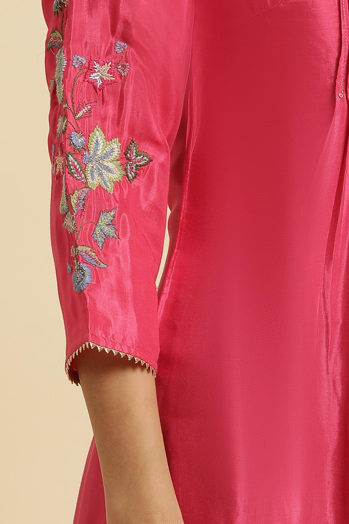 W for Woman Pink Floral Embroidered Festive Kurta