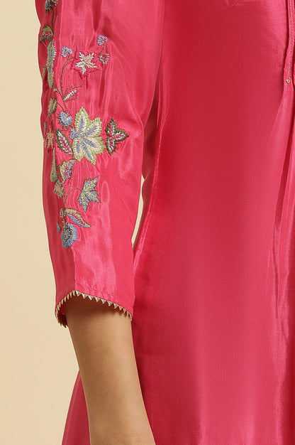 W for Woman Pink Floral Embroidered Festive Kurta