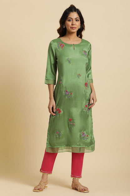 W for Woman Green Embroidered Shantun Festive Kurta