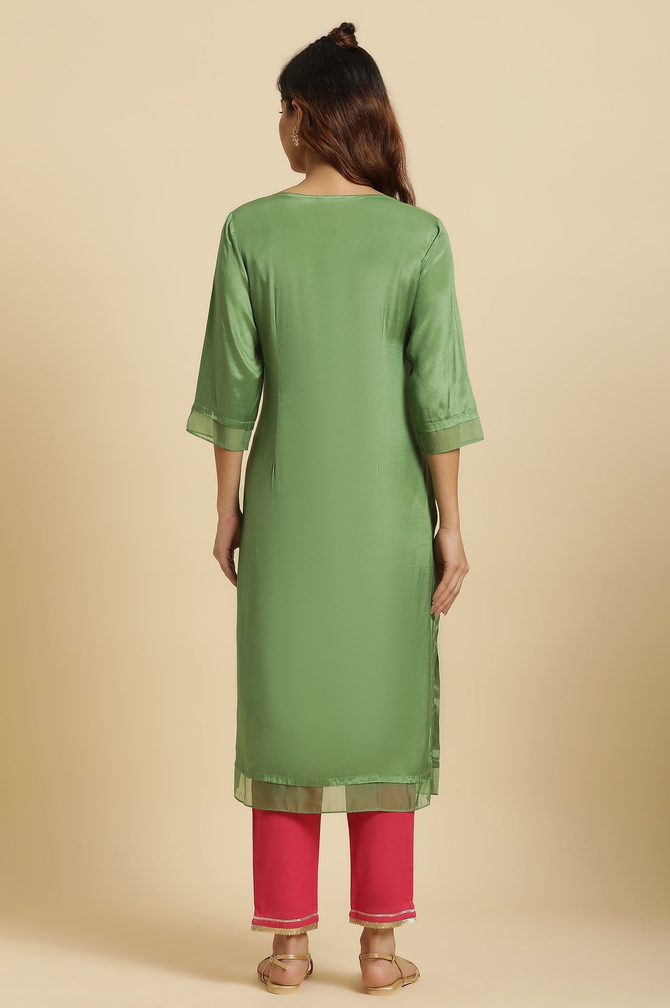 W for Woman Green Embroidered Shantun Festive Kurta