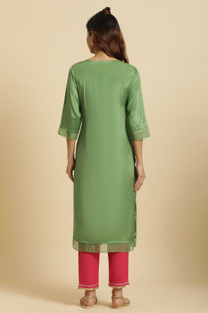 W for Woman Green Embroidered Shantun Festive Kurta