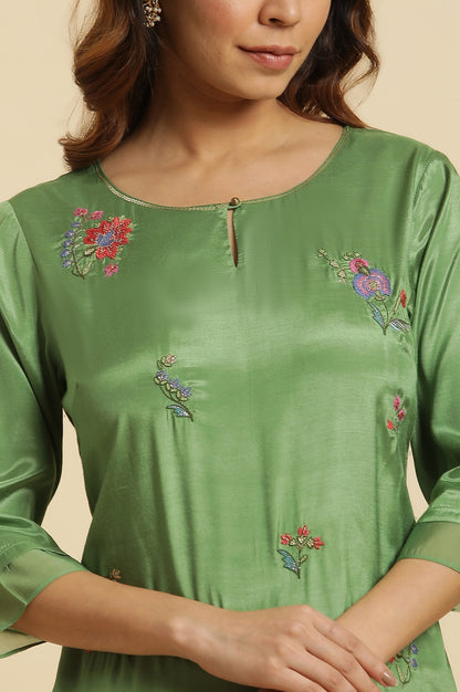 W for Woman Green Embroidered Shantun Festive Kurta