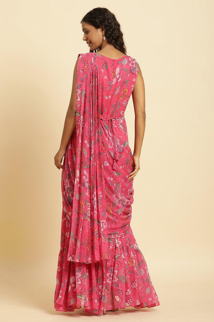 W for Woman Pink Floral Printed Pre-Stitch Sharara Saree