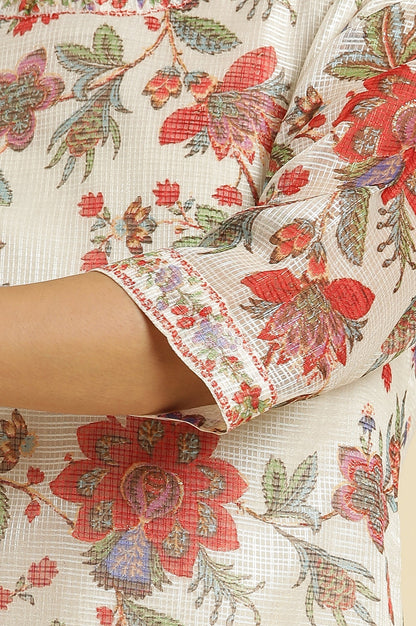 W for Woman Ecru Kota Kurta With Multi-Coloured Floral Print
