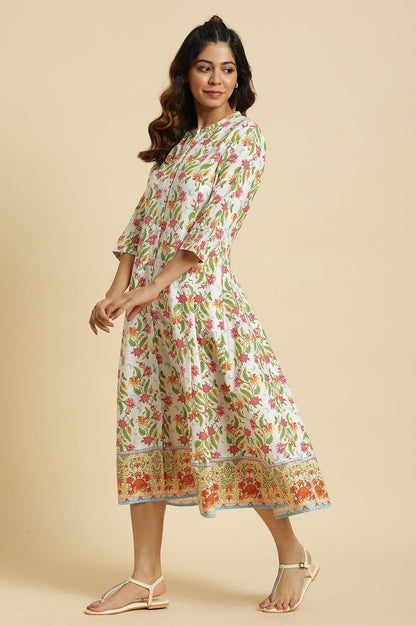 W for Woman White Flared Dress In Multi-Coloured Floral Print