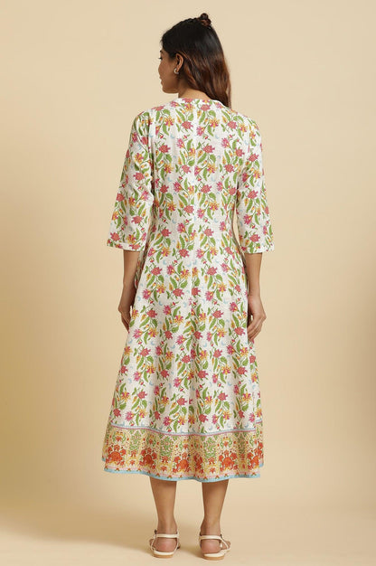 W for Woman White Flared Dress In Multi-Coloured Floral Print