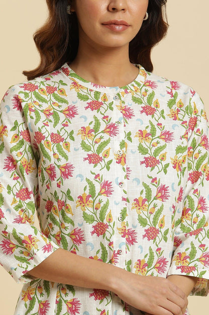 W for Woman White Flared Dress In Multi-Coloured Floral Print