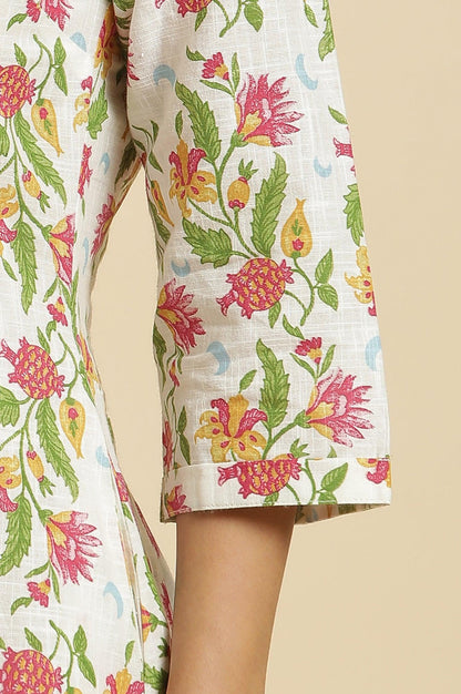 W for Woman White Flared Dress In Multi-Coloured Floral Print