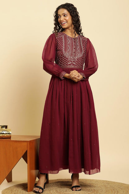 W for Woman Wine Heavily Embroidered Festive Dress