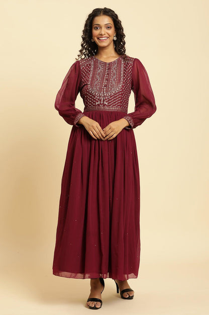 W for Woman Wine Heavily Embroidered Festive Dress
