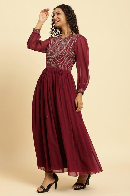 W for Woman Wine Heavily Embroidered Festive Dress