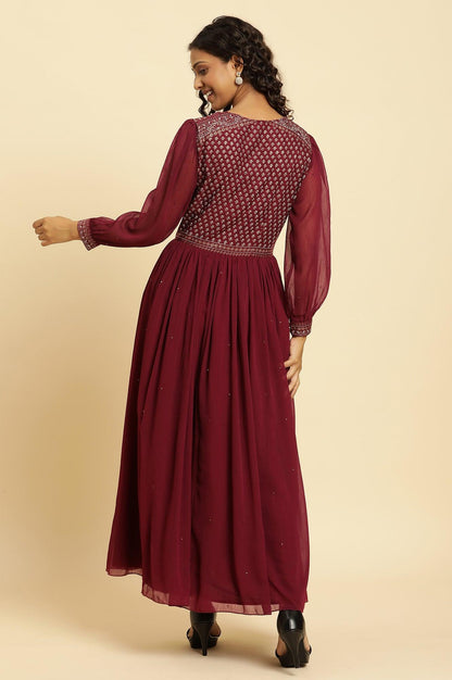 W for Woman Wine Heavily Embroidered Festive Dress
