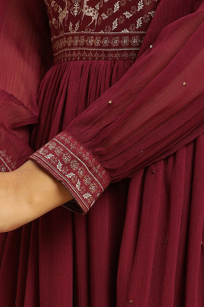 W for Woman Wine Heavily Embroidered Festive Dress