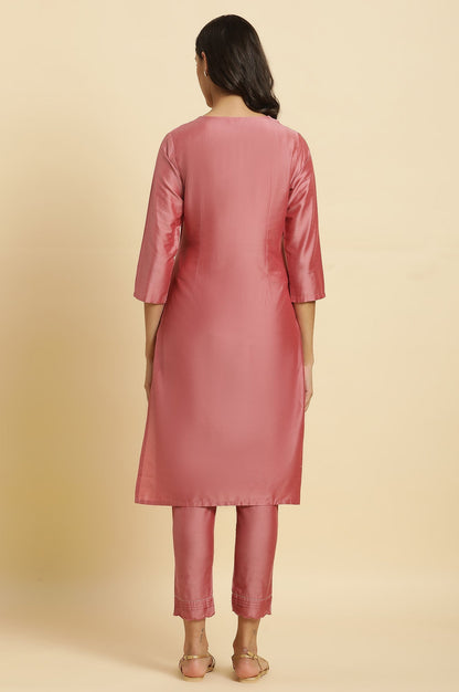 W for Woman Pink Embroidered Thread Work Straight Kurta