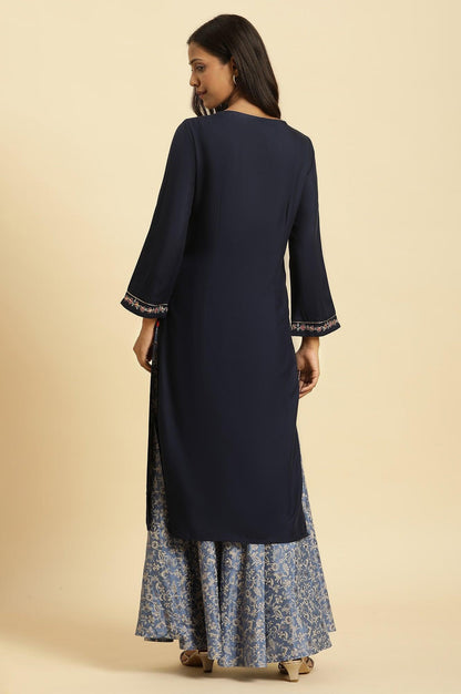 W for Woman Blue Chunky Thread Embroidered Straight Festive Kurta
